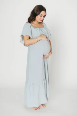 Hot Worth Collective Josie 100% Cotton Maxi Dress in Cloud - Bump & Nursing Friendly