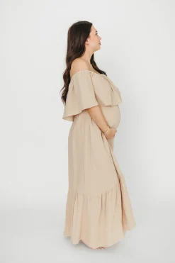Best Worth Collective Josie 100% Cotton Maxi Dress in Beige - Bump & Nursing Friendly