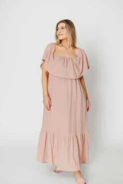 Online Worth Collective Josie 100% Cotton Maxi Dress in Rose - Bump & Nursing Friendly