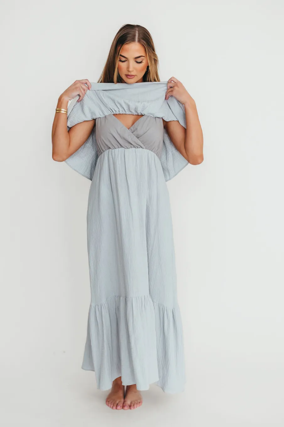 Hot Worth Collective Josie 100% Cotton Maxi Dress in Cloud - Bump & Nursing Friendly