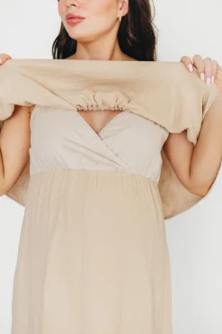 Best Worth Collective Josie 100% Cotton Maxi Dress in Beige - Bump & Nursing Friendly