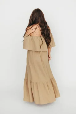 Outlet Worth Collective Josie 100% Cotton Maxi Dress in Khaki - Bump & Nursing Friendly