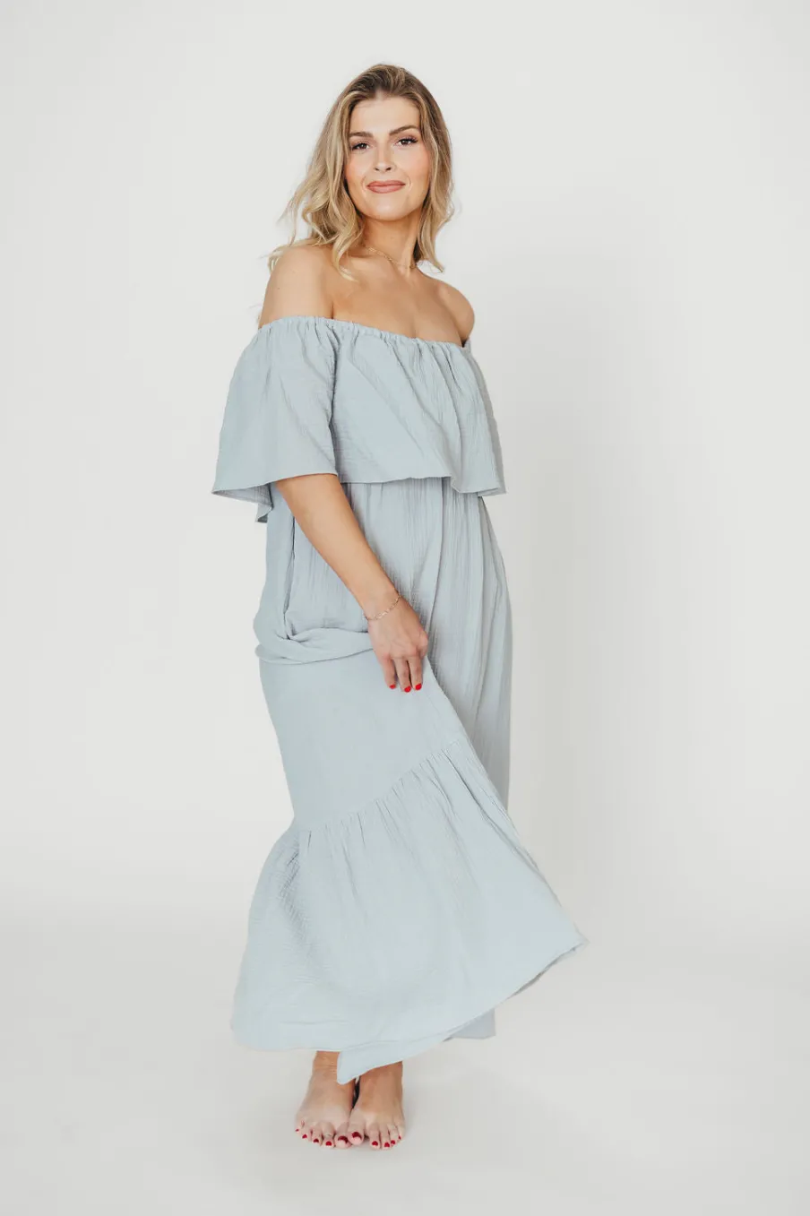 Hot Worth Collective Josie 100% Cotton Maxi Dress in Cloud - Bump & Nursing Friendly