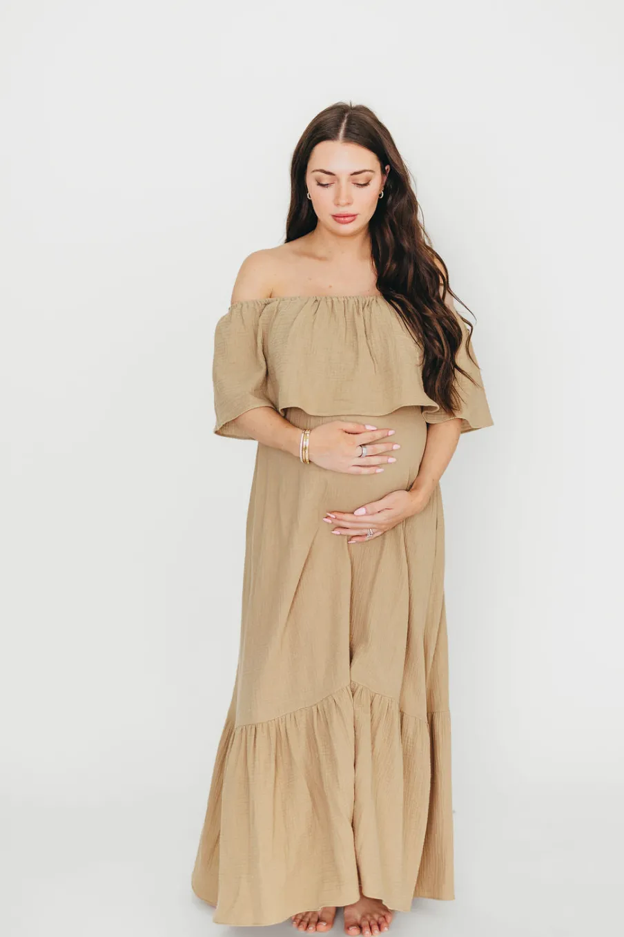 Outlet Worth Collective Josie 100% Cotton Maxi Dress in Khaki - Bump & Nursing Friendly
