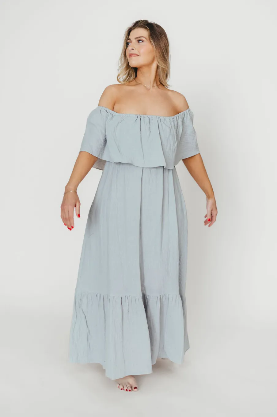 Hot Worth Collective Josie 100% Cotton Maxi Dress in Cloud - Bump & Nursing Friendly