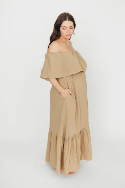 Outlet Worth Collective Josie 100% Cotton Maxi Dress in Khaki - Bump & Nursing Friendly