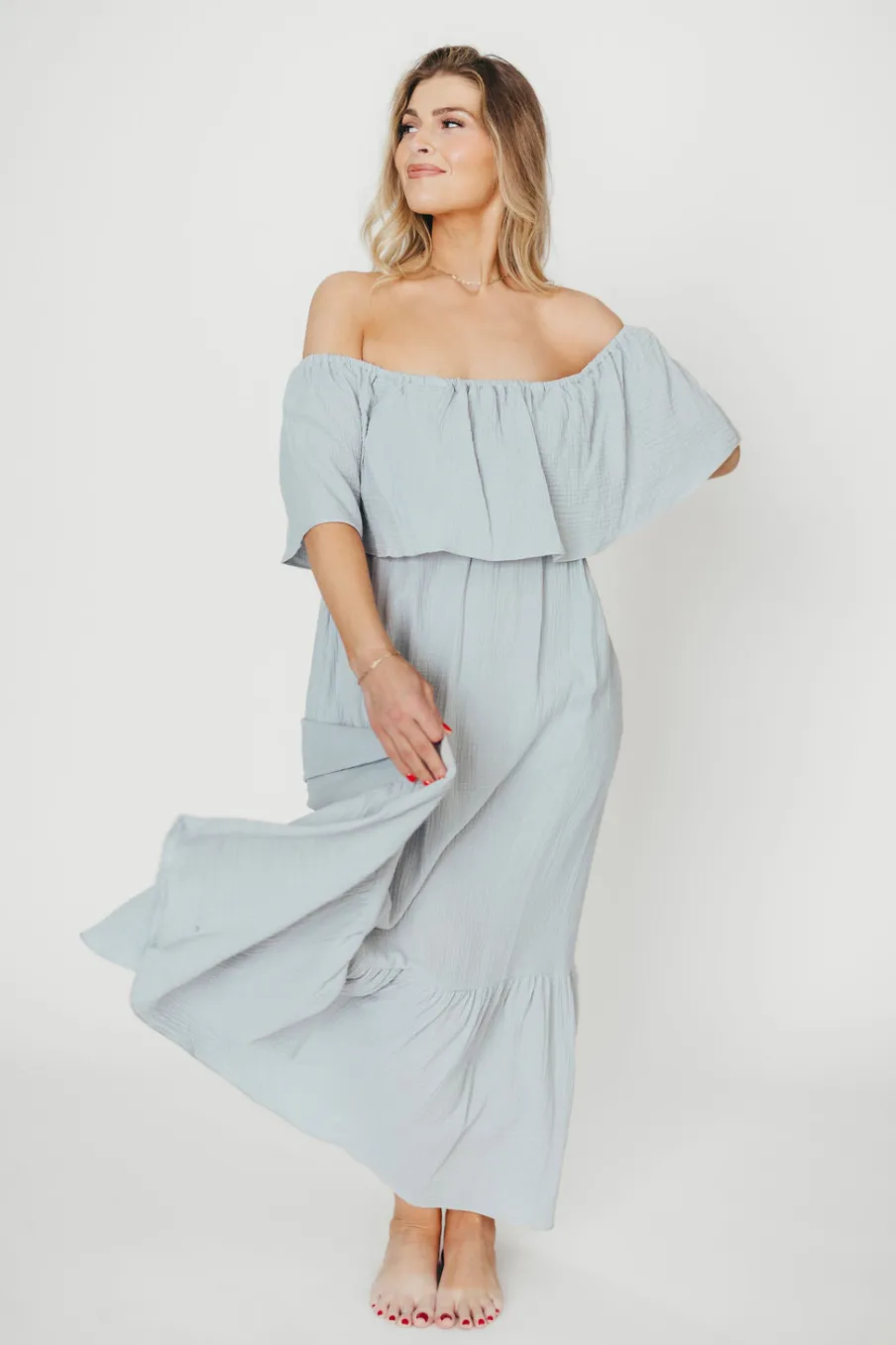 Hot Worth Collective Josie 100% Cotton Maxi Dress in Cloud - Bump & Nursing Friendly