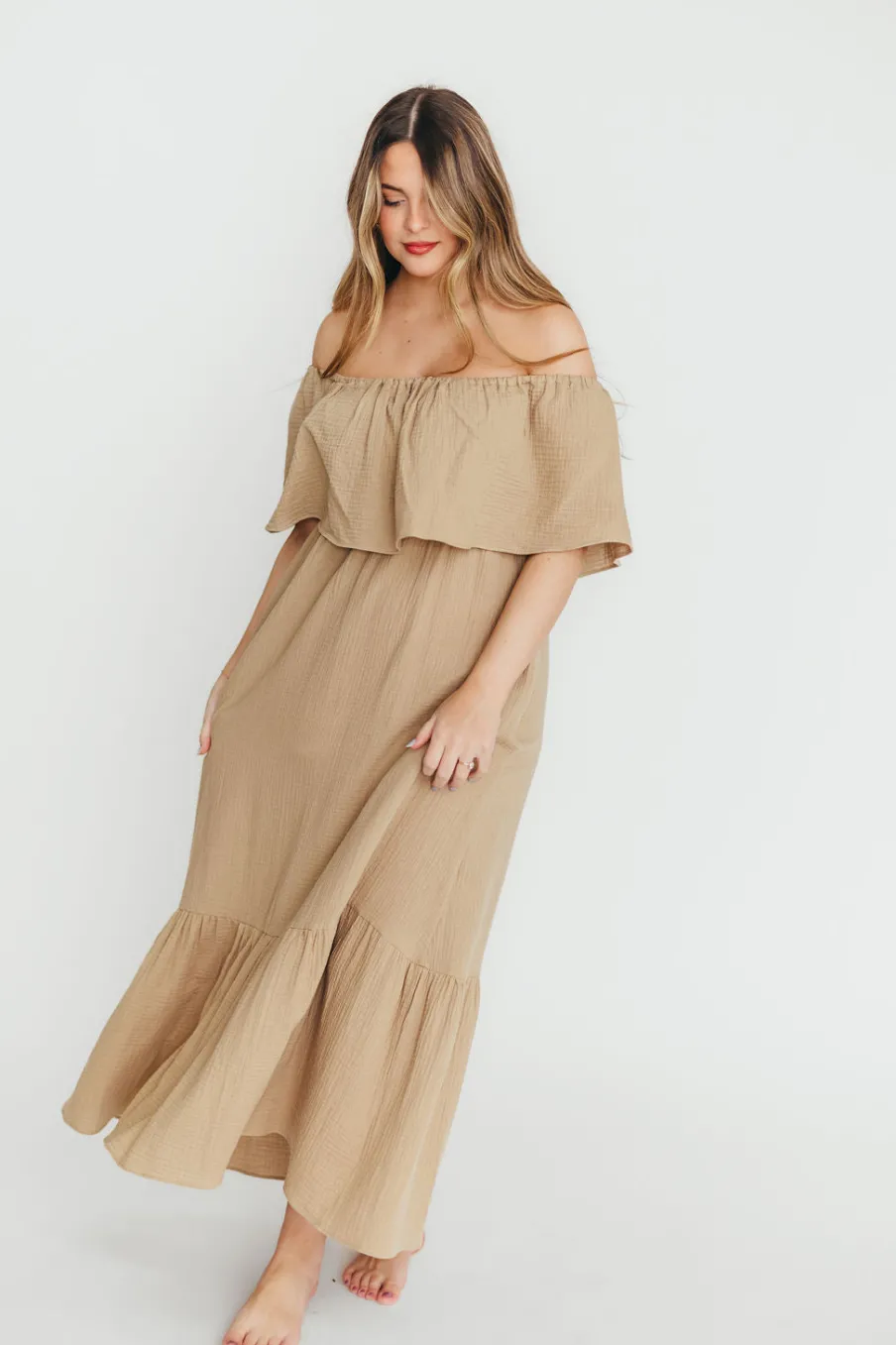 Outlet Worth Collective Josie 100% Cotton Maxi Dress in Khaki - Bump & Nursing Friendly