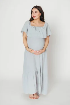 Hot Worth Collective Josie 100% Cotton Maxi Dress in Cloud - Bump & Nursing Friendly