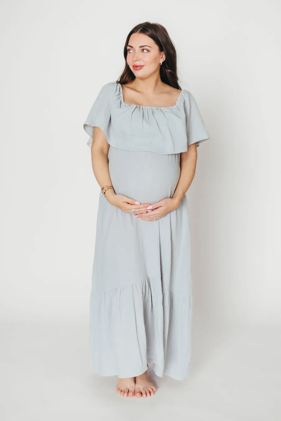 Hot Worth Collective Josie 100% Cotton Maxi Dress in Cloud - Bump & Nursing Friendly