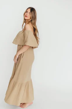 Outlet Worth Collective Josie 100% Cotton Maxi Dress in Khaki - Bump & Nursing Friendly