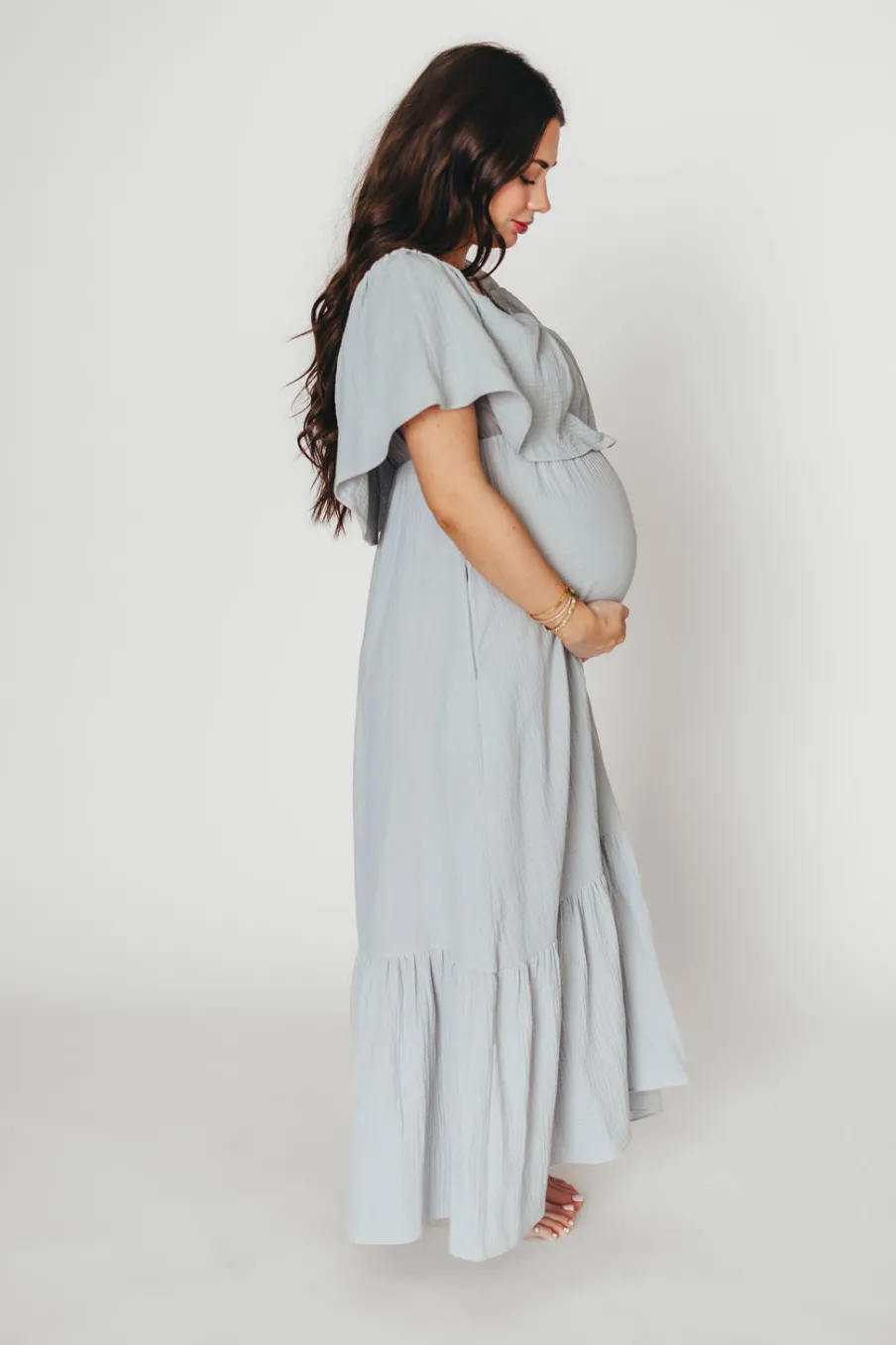 Hot Worth Collective Josie 100% Cotton Maxi Dress in Cloud - Bump & Nursing Friendly
