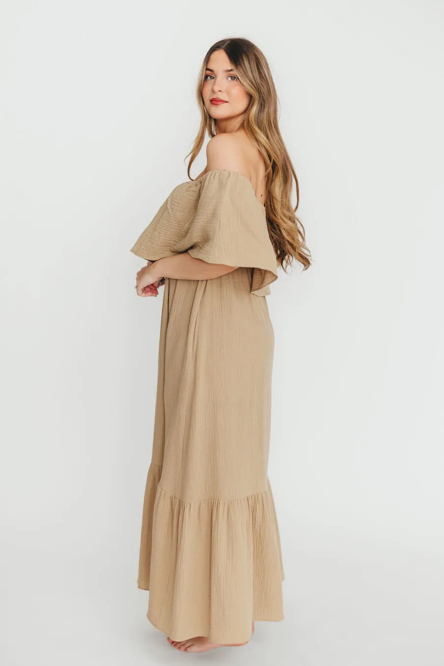 Outlet Worth Collective Josie 100% Cotton Maxi Dress in Khaki - Bump & Nursing Friendly