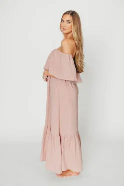 Online Worth Collective Josie 100% Cotton Maxi Dress in Rose - Bump & Nursing Friendly