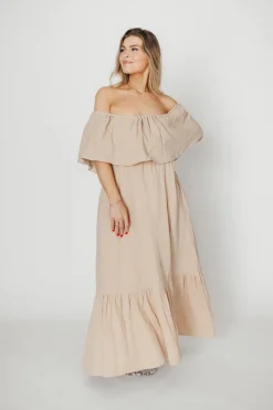 Best Worth Collective Josie 100% Cotton Maxi Dress in Beige - Bump & Nursing Friendly