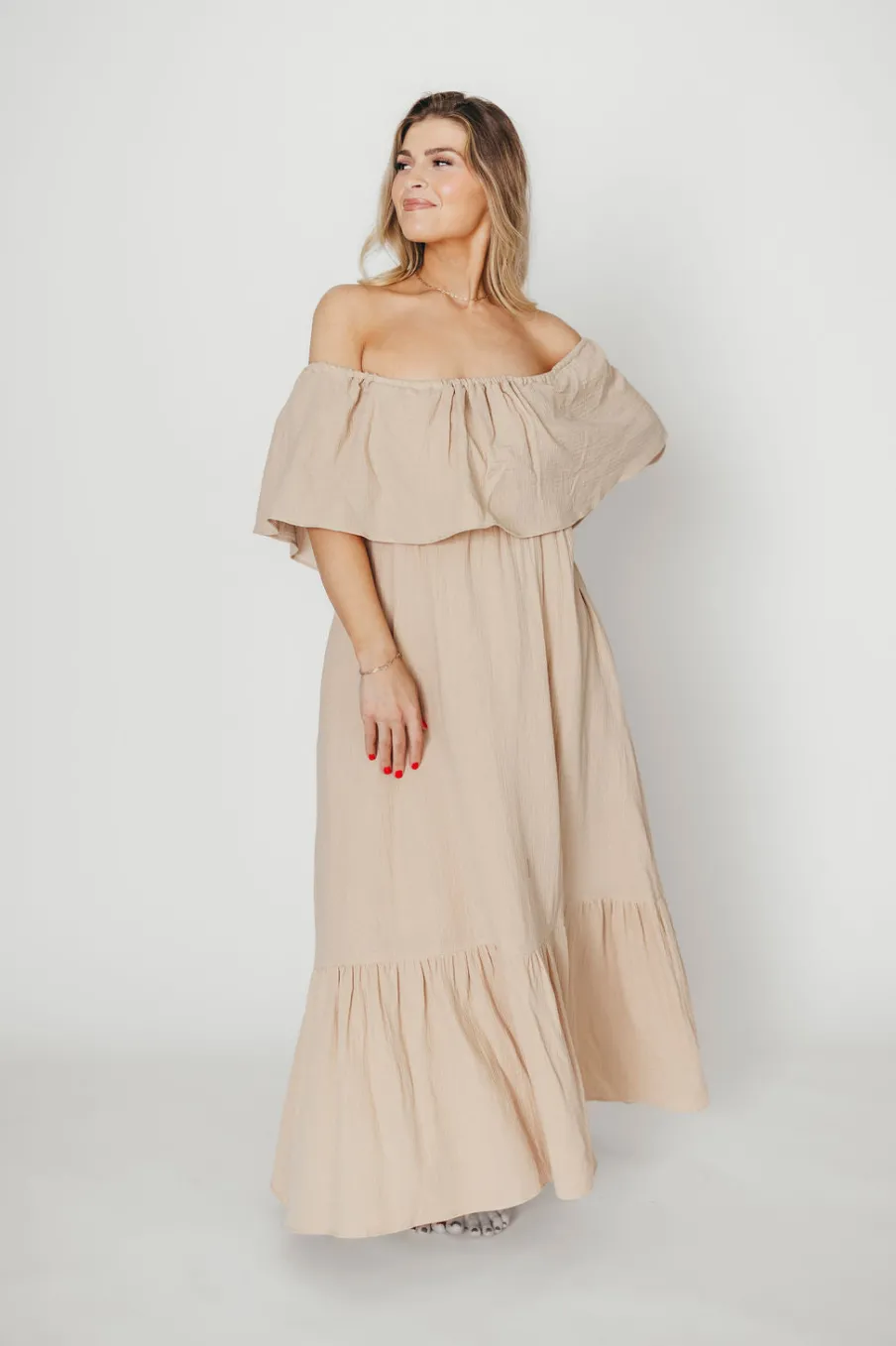 Best Worth Collective Josie 100% Cotton Maxi Dress in Beige - Bump & Nursing Friendly