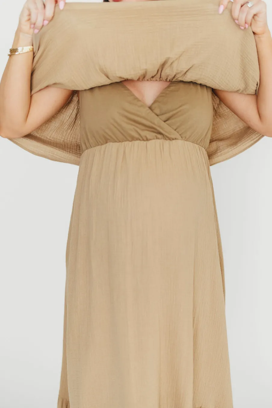 Outlet Worth Collective Josie 100% Cotton Maxi Dress in Khaki - Bump & Nursing Friendly