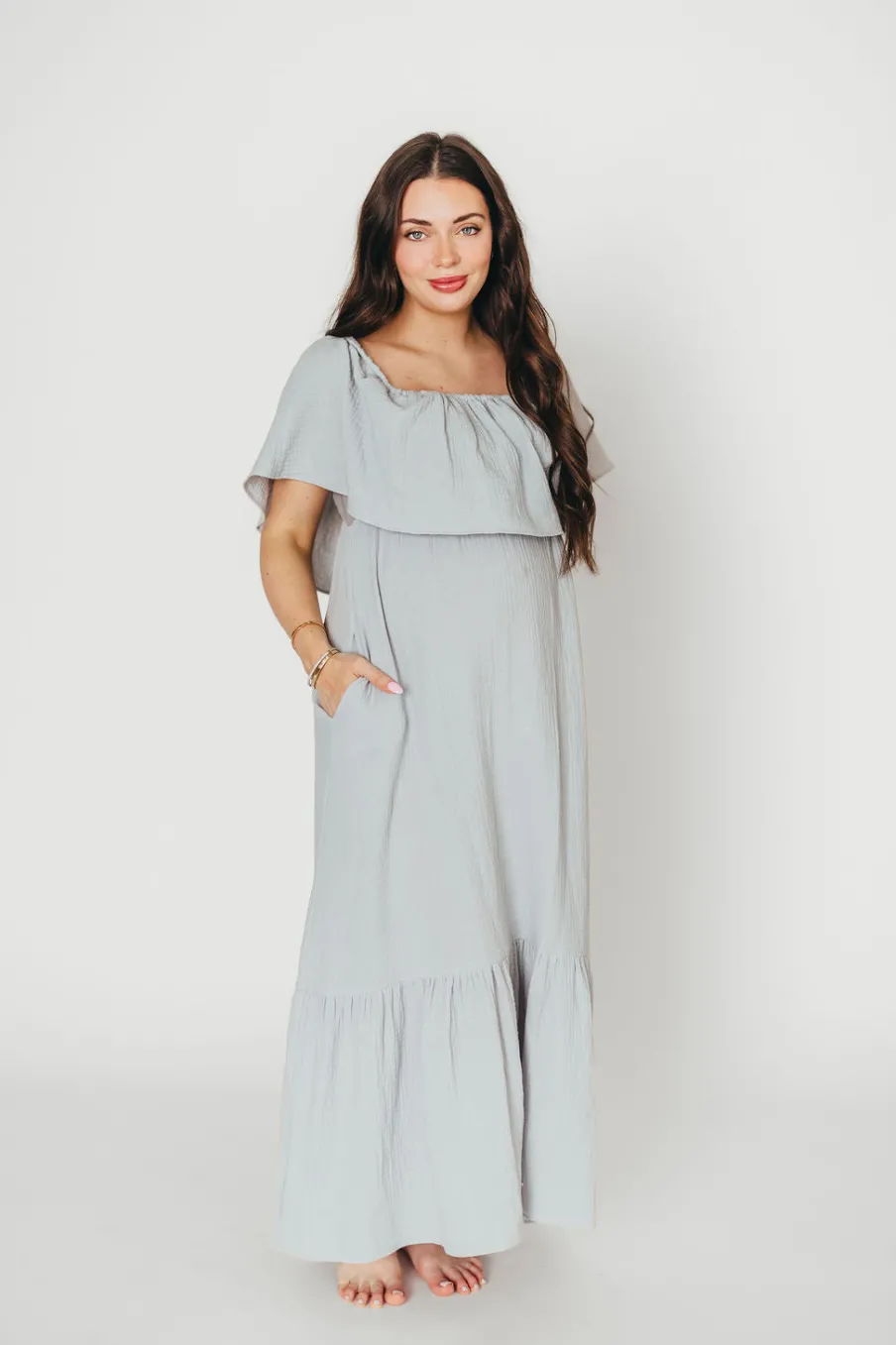 Hot Worth Collective Josie 100% Cotton Maxi Dress in Cloud - Bump & Nursing Friendly
