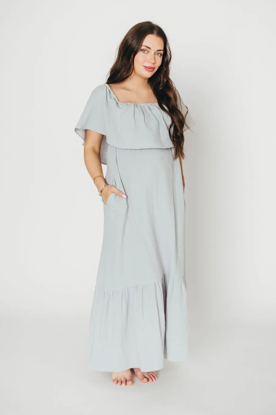 Hot Worth Collective Josie 100% Cotton Maxi Dress in Cloud - Bump & Nursing Friendly