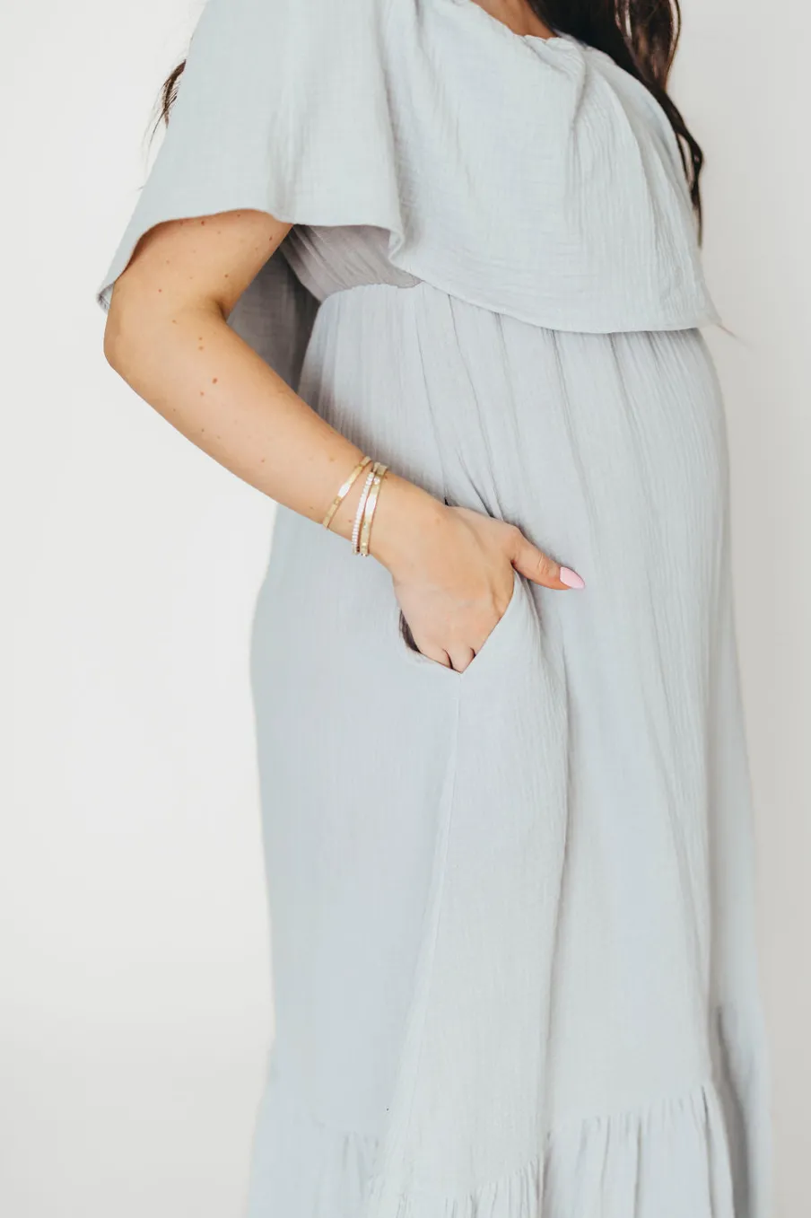 Hot Worth Collective Josie 100% Cotton Maxi Dress in Cloud - Bump & Nursing Friendly