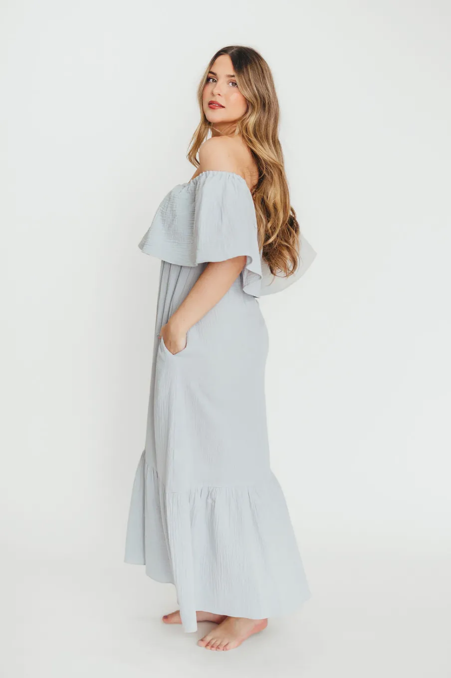 Hot Worth Collective Josie 100% Cotton Maxi Dress in Cloud - Bump & Nursing Friendly