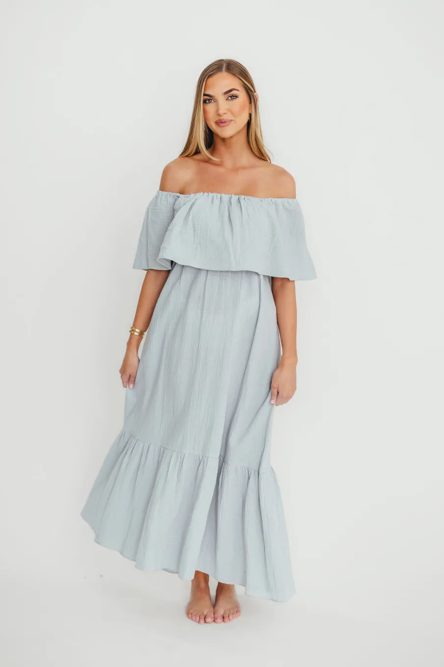 Hot Worth Collective Josie 100% Cotton Maxi Dress in Cloud - Bump & Nursing Friendly