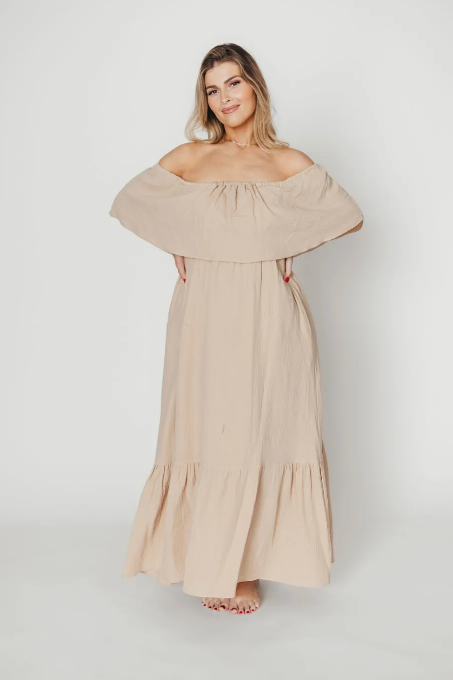 Best Worth Collective Josie 100% Cotton Maxi Dress in Beige - Bump & Nursing Friendly