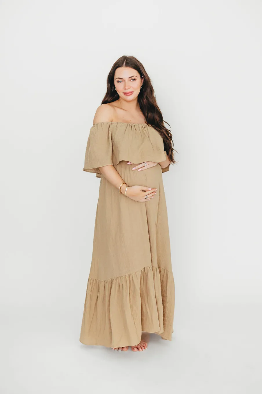 Outlet Worth Collective Josie 100% Cotton Maxi Dress in Khaki - Bump & Nursing Friendly