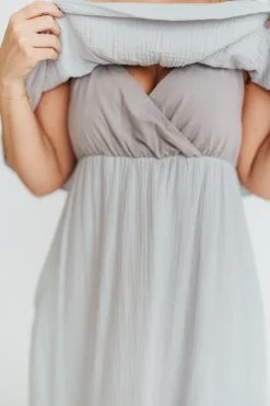 Hot Worth Collective Josie 100% Cotton Maxi Dress in Cloud - Bump & Nursing Friendly