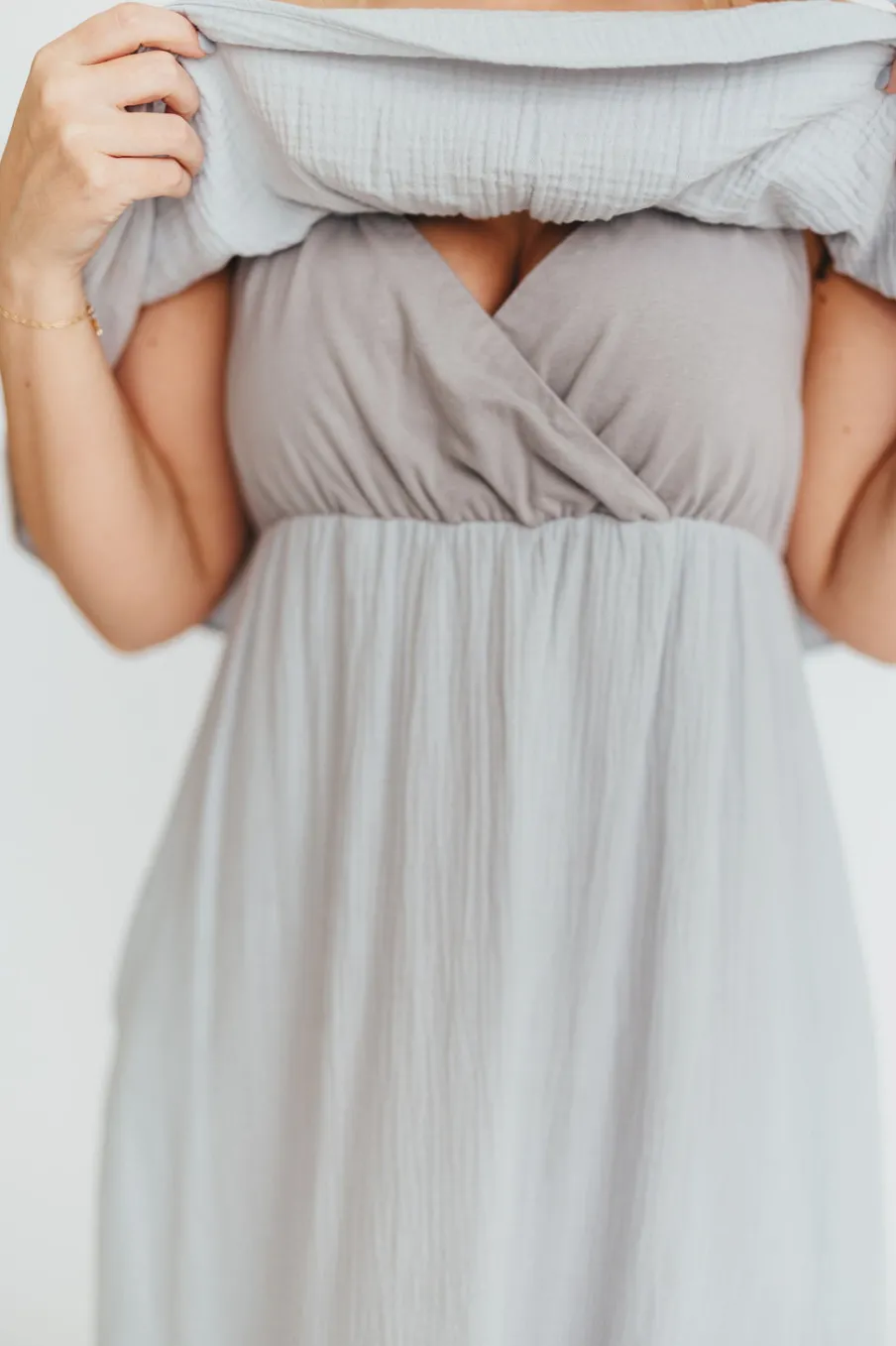 Hot Worth Collective Josie 100% Cotton Maxi Dress in Cloud - Bump & Nursing Friendly