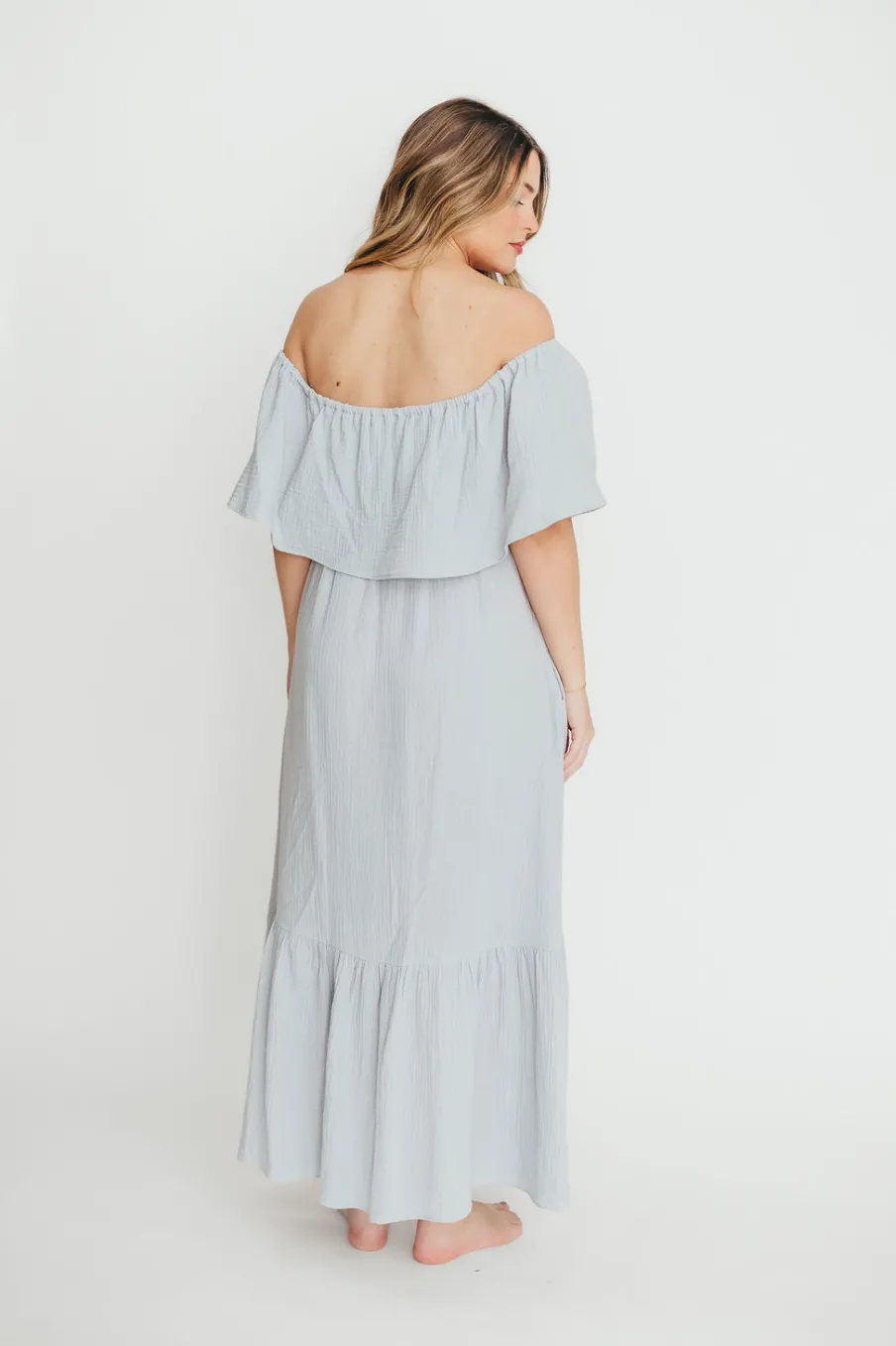 Hot Worth Collective Josie 100% Cotton Maxi Dress in Cloud - Bump & Nursing Friendly