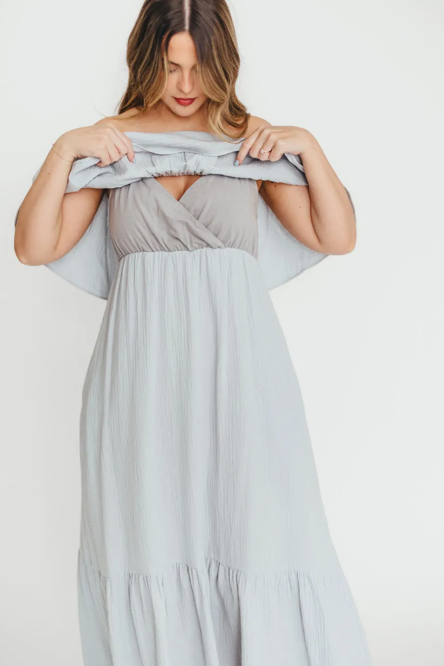 Hot Worth Collective Josie 100% Cotton Maxi Dress in Cloud - Bump & Nursing Friendly