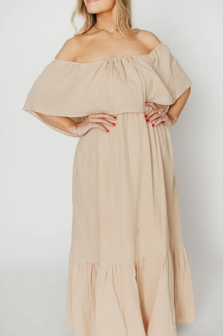 Best Worth Collective Josie 100% Cotton Maxi Dress in Beige - Bump & Nursing Friendly