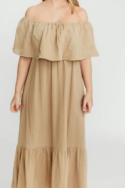 Outlet Worth Collective Josie 100% Cotton Maxi Dress in Khaki - Bump & Nursing Friendly