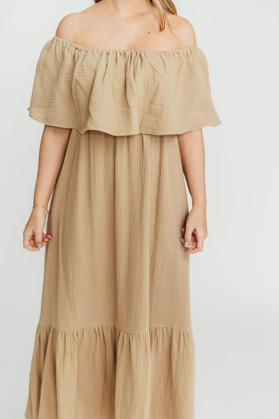Outlet Worth Collective Josie 100% Cotton Maxi Dress in Khaki - Bump & Nursing Friendly