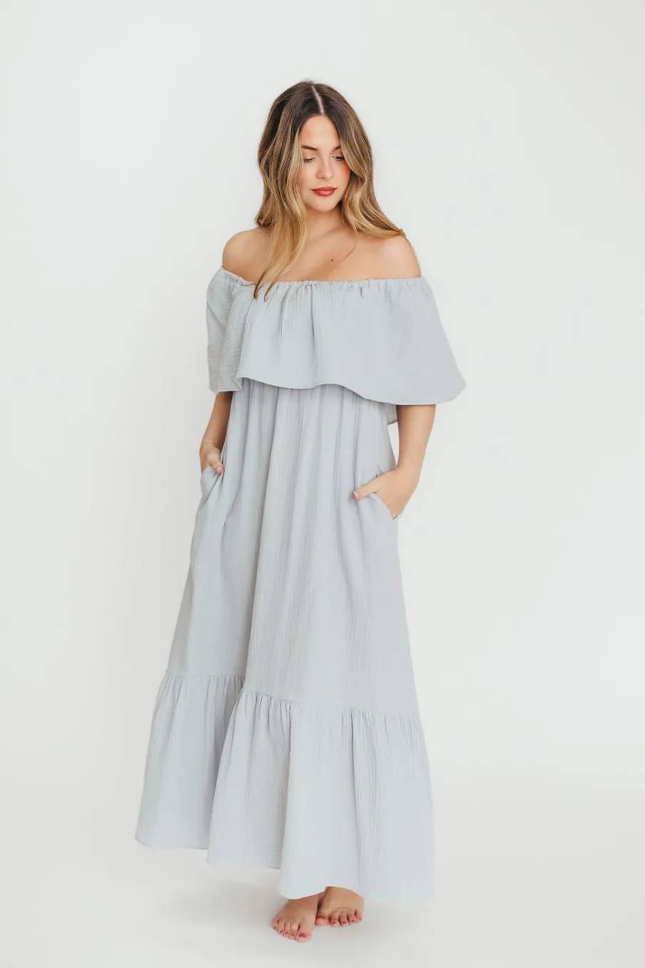 Hot Worth Collective Josie 100% Cotton Maxi Dress in Cloud - Bump & Nursing Friendly