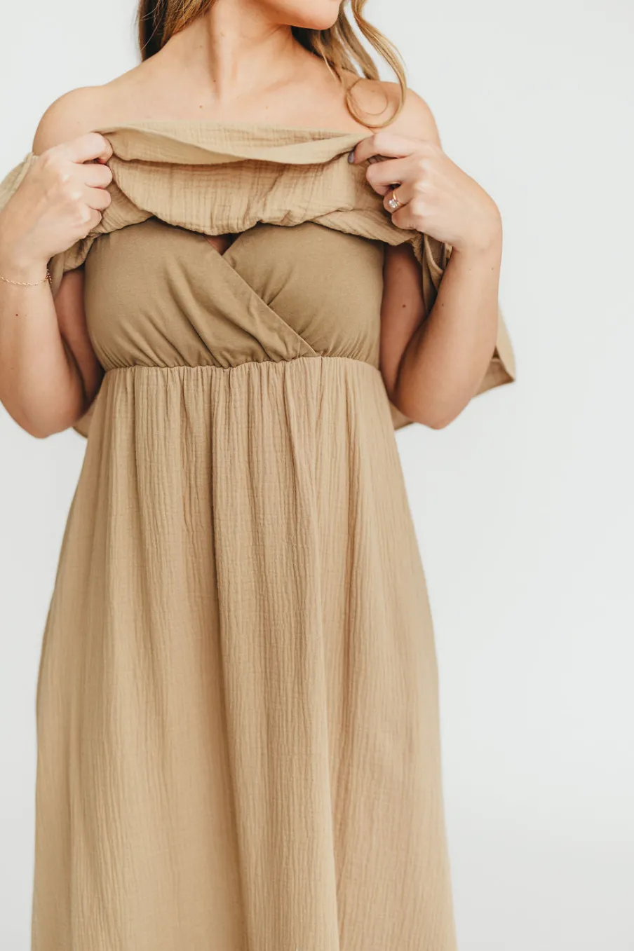 Outlet Worth Collective Josie 100% Cotton Maxi Dress in Khaki - Bump & Nursing Friendly