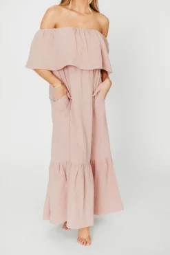 Online Worth Collective Josie 100% Cotton Maxi Dress in Rose - Bump & Nursing Friendly