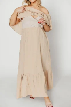 Best Worth Collective Josie 100% Cotton Maxi Dress in Beige - Bump & Nursing Friendly