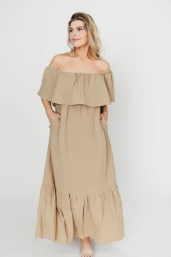 Outlet Worth Collective Josie 100% Cotton Maxi Dress in Khaki - Bump & Nursing Friendly