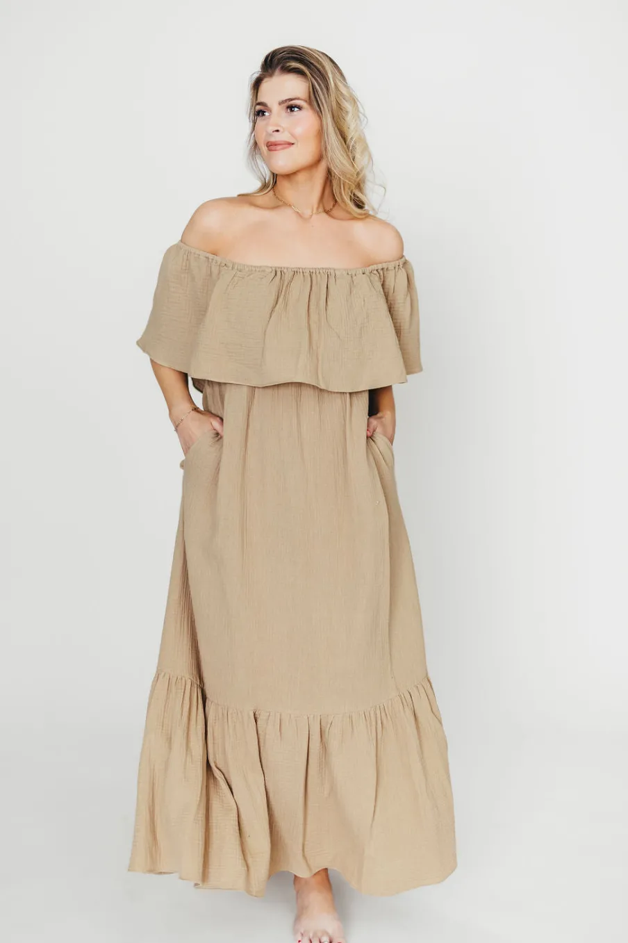 Outlet Worth Collective Josie 100% Cotton Maxi Dress in Khaki - Bump & Nursing Friendly