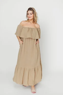 Outlet Worth Collective Josie 100% Cotton Maxi Dress in Khaki - Bump & Nursing Friendly
