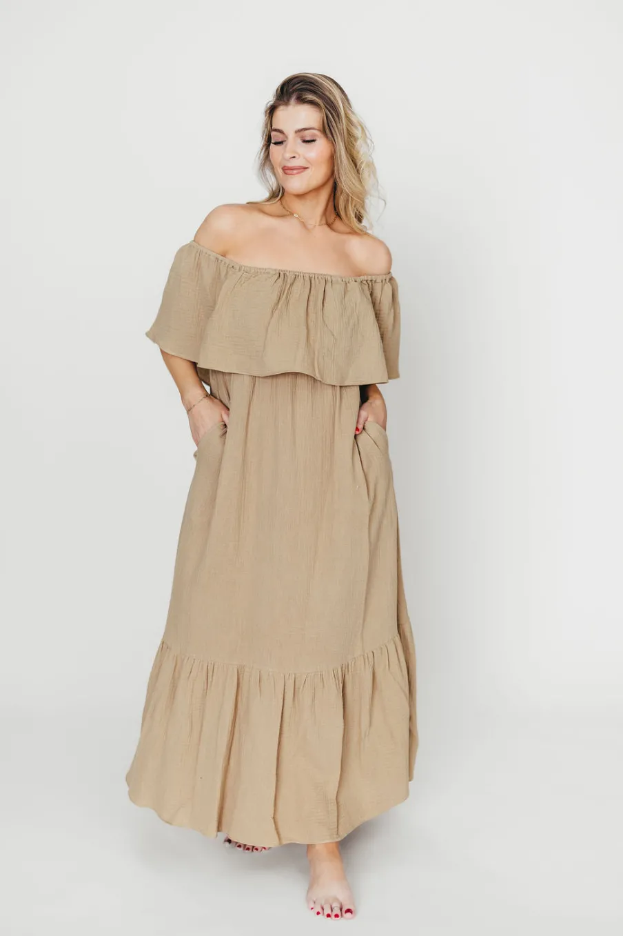 Outlet Worth Collective Josie 100% Cotton Maxi Dress in Khaki - Bump & Nursing Friendly