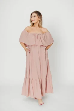 Online Worth Collective Josie 100% Cotton Maxi Dress in Rose - Bump & Nursing Friendly