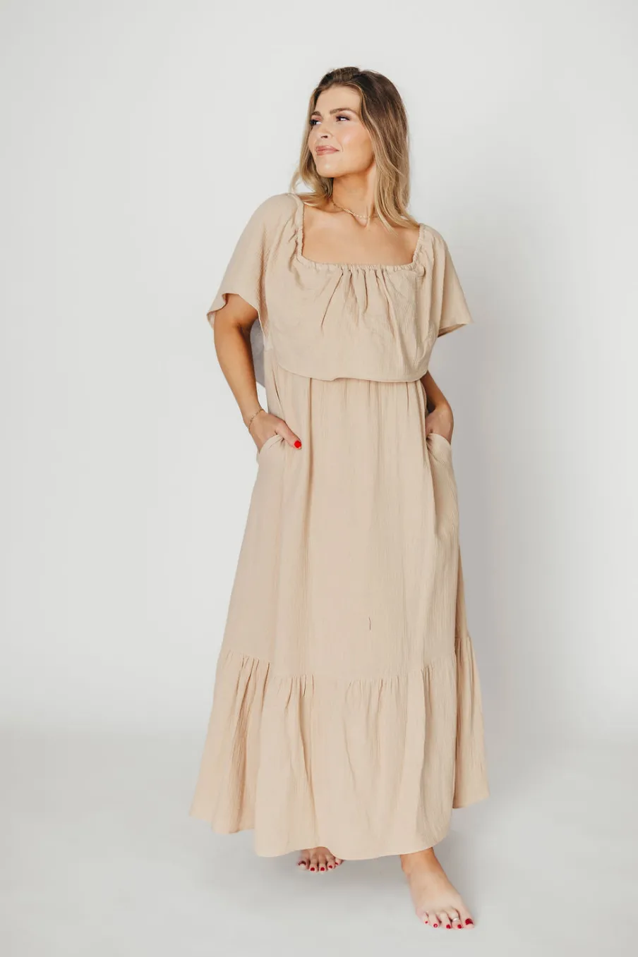 Best Worth Collective Josie 100% Cotton Maxi Dress in Beige - Bump & Nursing Friendly