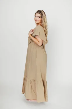 Outlet Worth Collective Josie 100% Cotton Maxi Dress in Khaki - Bump & Nursing Friendly