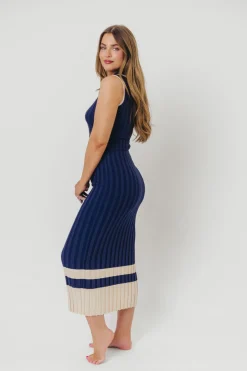 Clearance Worth Collective Jovie Sleeveless Ribbed Maxi Dress with Buttons in Navy