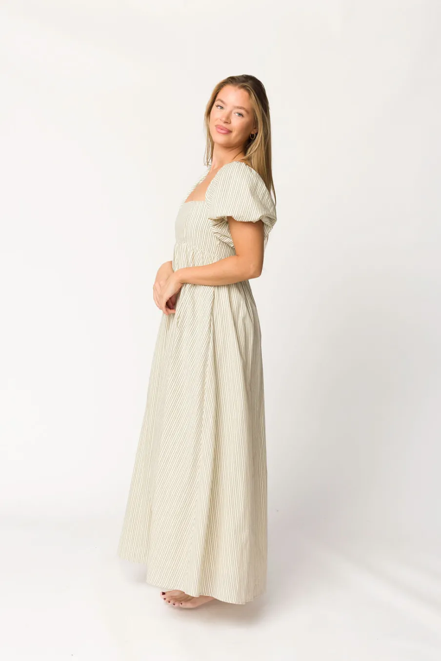 Sale Worth Collective Jules Striped Maxi Dress in Natural/Black - Bump Friendly