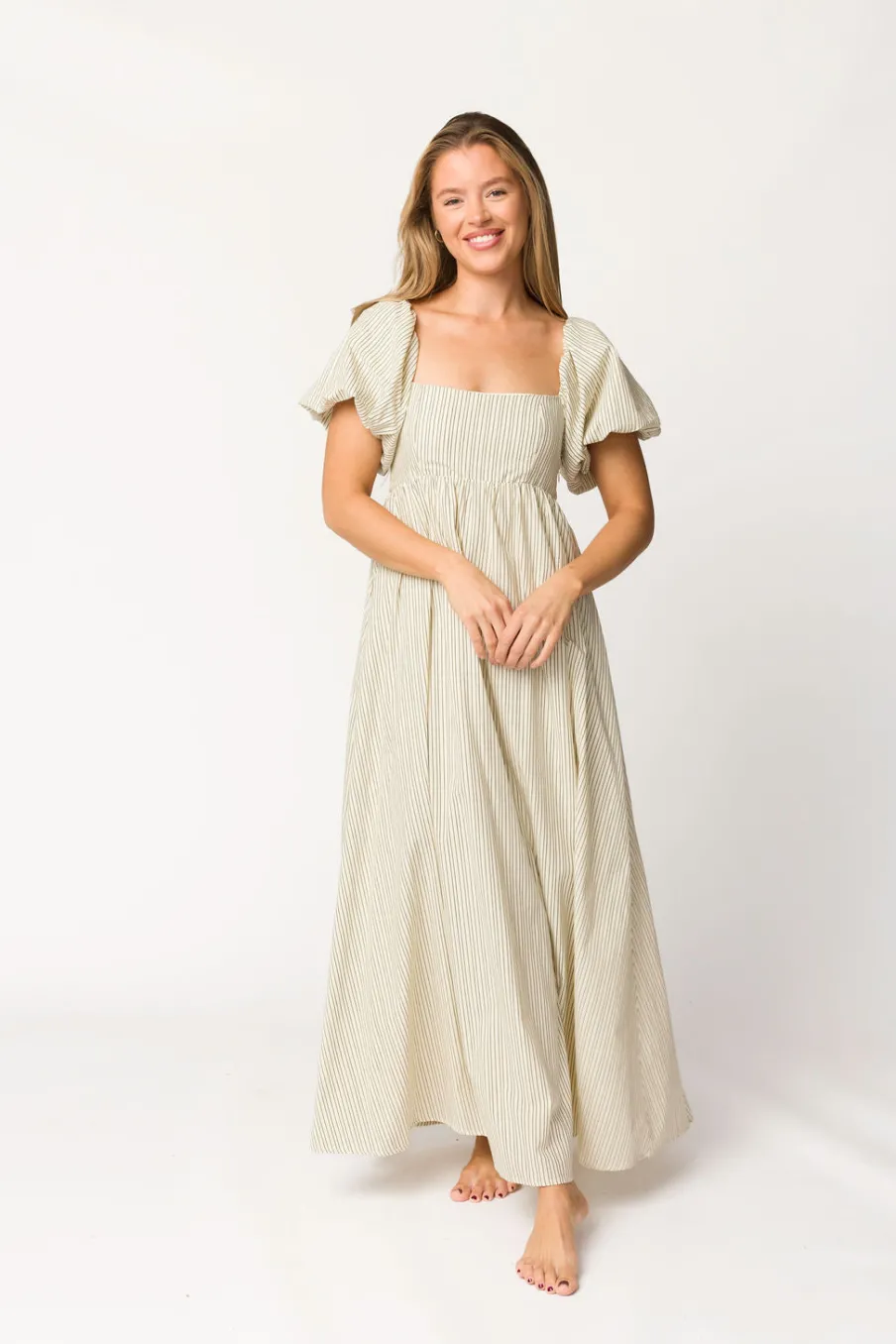 Sale Worth Collective Jules Striped Maxi Dress in Natural/Black - Bump Friendly