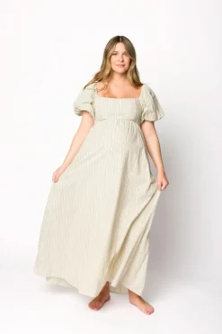 Sale Worth Collective Jules Striped Maxi Dress in Natural/Black - Bump Friendly